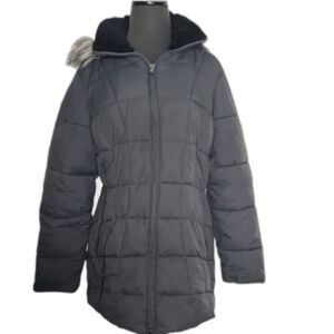 a.n.a Faux Fur Trimmed Puffer Coat Gray Size Medium